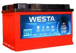 Автомобільний акумулятор WESTA 110 Ah / 920 A EFB Start-Stop R (0) (-/+) (353x175x190) WEFB110 904556 фото