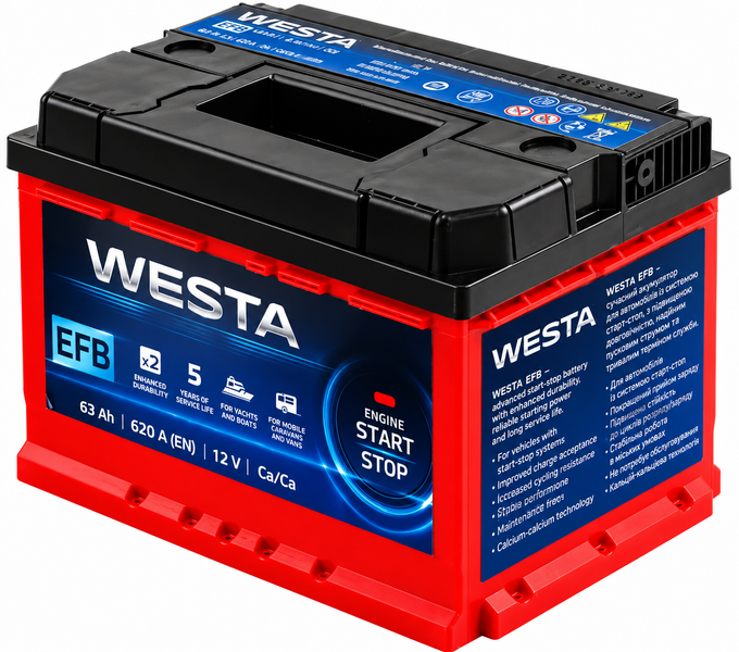 Автомобільний акумулятор WESTA EFB Start-Stop 63 Ah 620 A L+ WEFB631 904547 фото