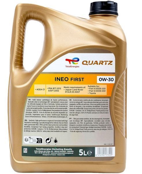 Моторна олива Total 0w-30 First Ineo Quartz 5л 904610 фото