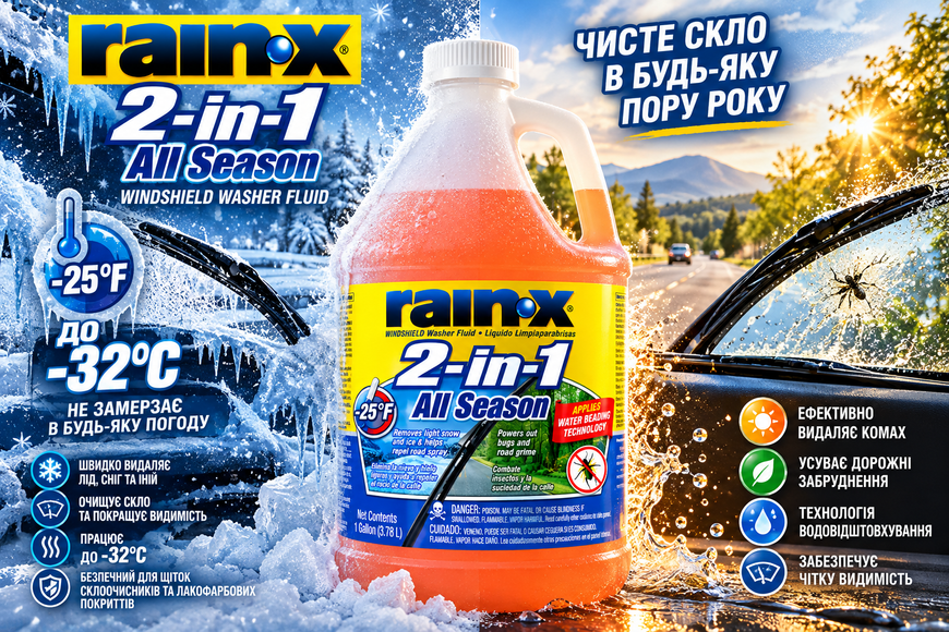 Омивач скла RAIN-X 2-in-1 всесезонний &minus;32&deg;C 3,78 л 9014022 фото