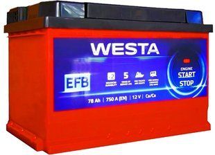 Автомобільний акумулятор WESTA 78 Ah / 750 A EFB Start-Stop R правий плюс (276x175x190) WEFB780 904553 фото