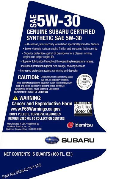 Моторна Олива Subaru Motor Oil 5W-30 4,73 л 331263 фото